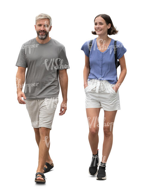 man and woman walking