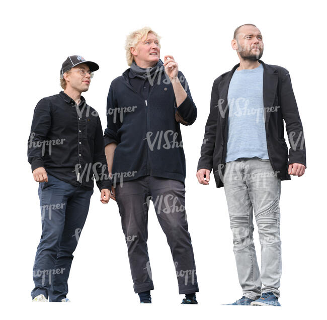 three men standing seen from below