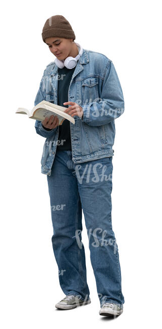 woman standing and reading a book