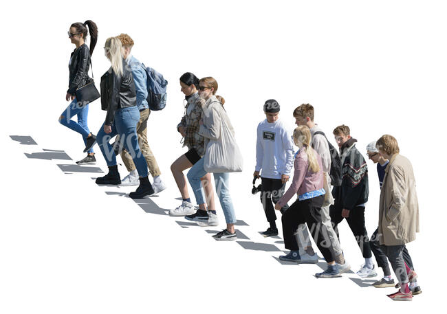 group of teenagers walking up the stairs