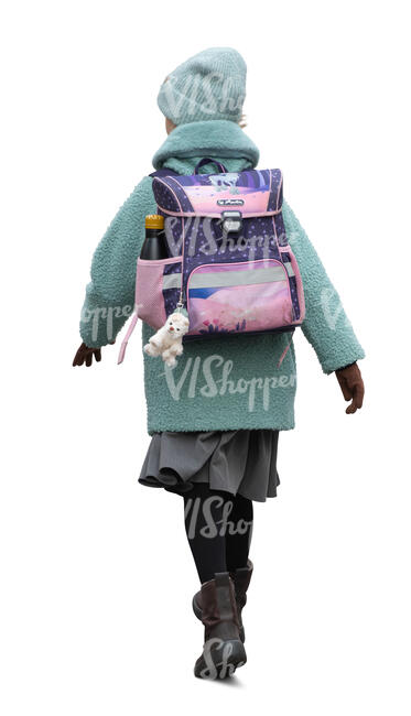 school child in winter walking