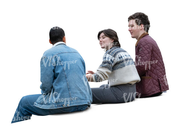 group of three young people sitting and talking