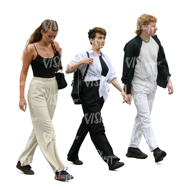group of three friends walking