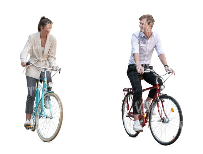 man and woman riding bikes together