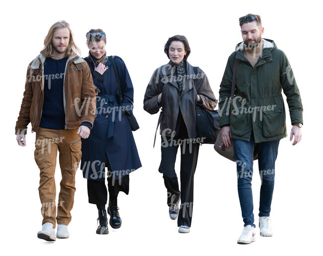 group of four people walking