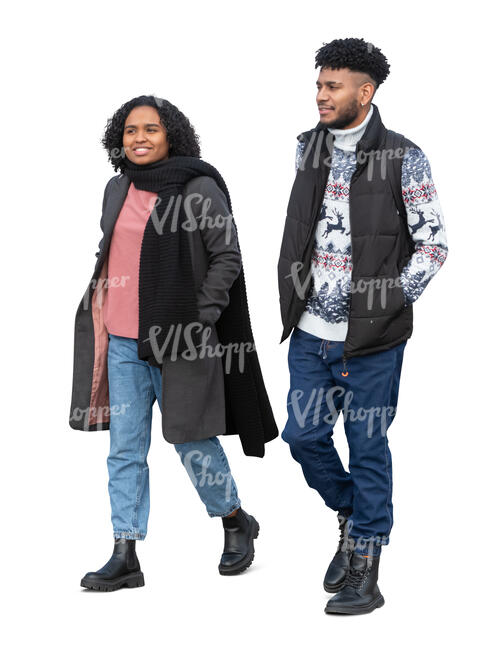 cut out man and woman walking together in autumn