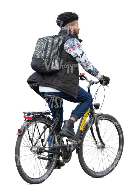 cut out man riding a bike on a cold day