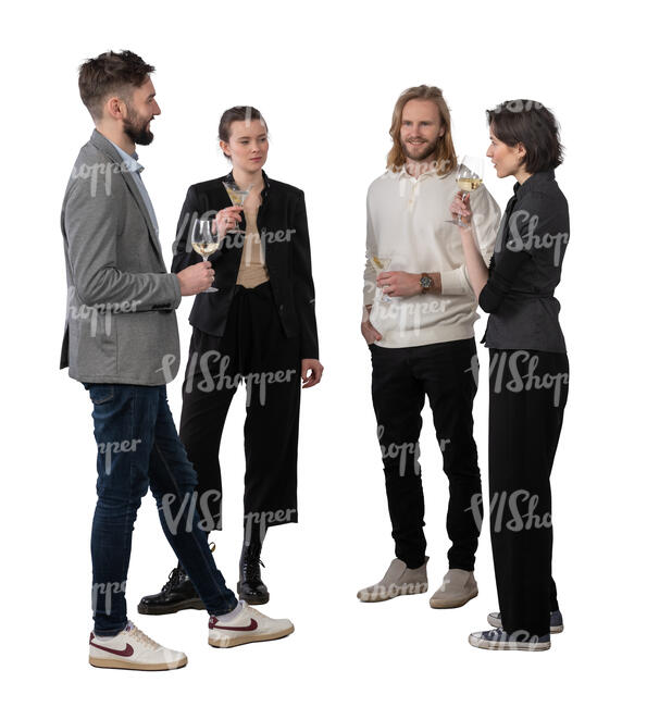 group of people standing and drinking wine and talking