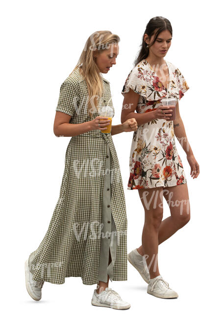 women walking and drinking soft drinks