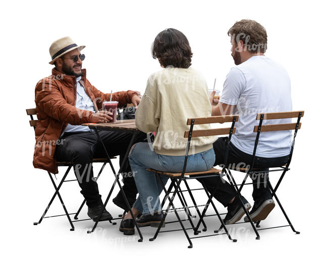 cut out group of friends sitting in a casual restaurant and talking
