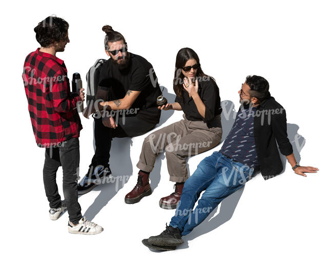 group of four people sitting and drinking mate tea seen from above