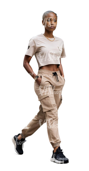 black woman in a sporty outfit walking