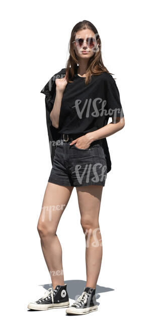 woman in black shorts standing