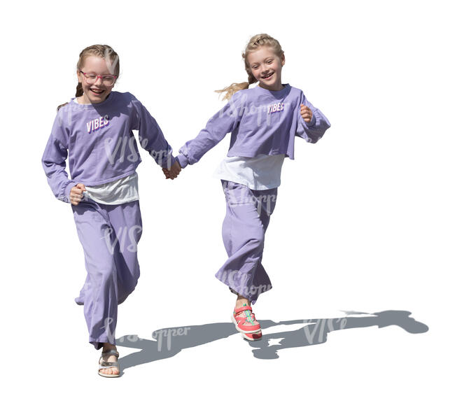 two girls running playfully hand in hand