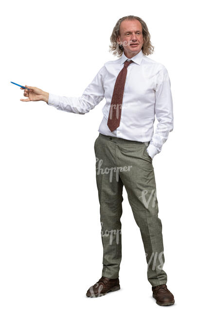 businessman standing and explaining smth