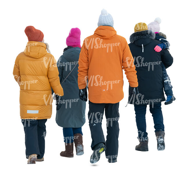 cut out group of people walking in winter