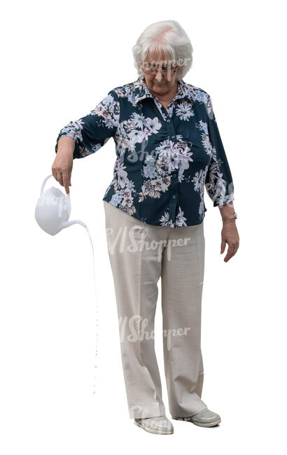 elderly lady watering plants