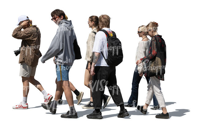 cut out group of young adults walking