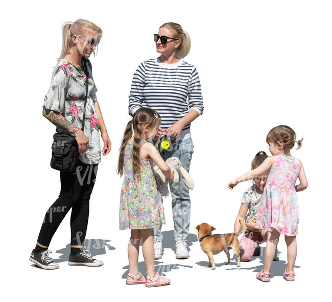 cut out women with kids standing outside in summer