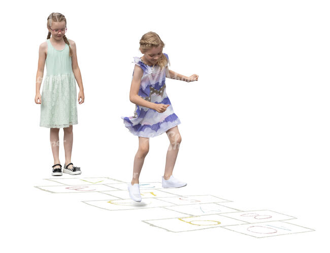 cut out two girls playing hopscotch