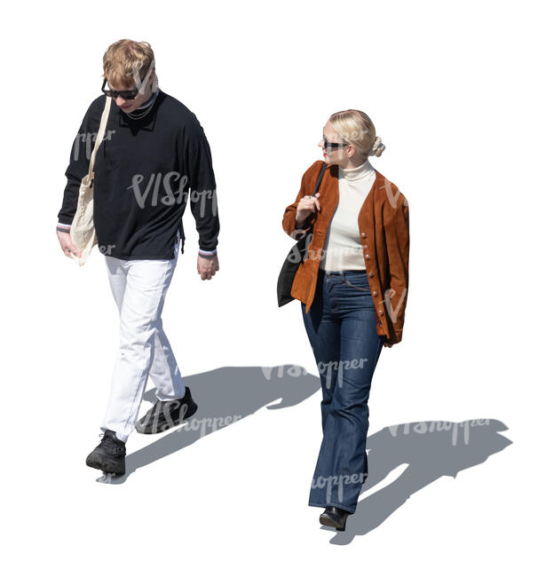 cut out top view of two people walking