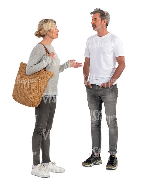 man and woman standing and talking