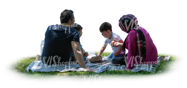 cut out middle eastern family having a picnic in the park