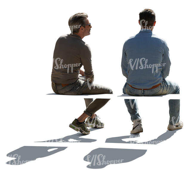 two cut out backlit men sitting seen from back angle