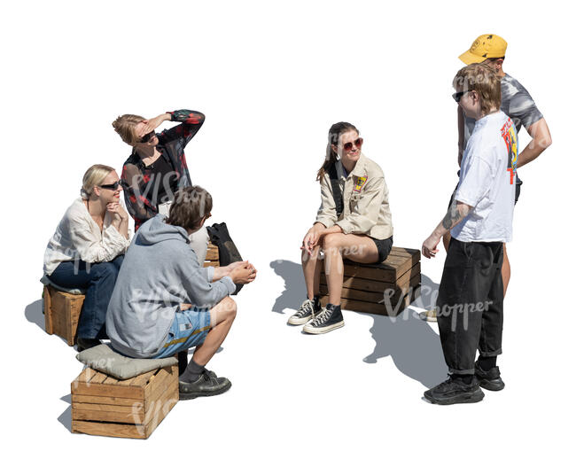 top view of a group of young people hanging outside in the street