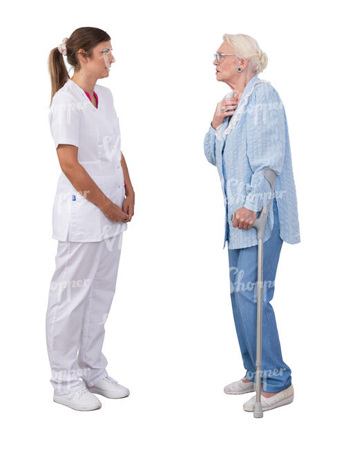 cut out medical worker talking to an elderly woman