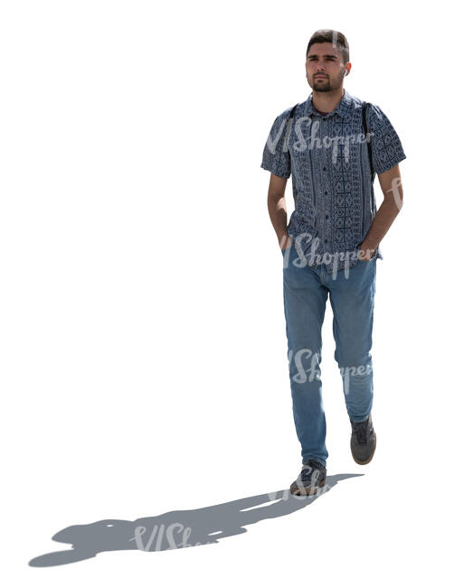 cut out backlit man walking