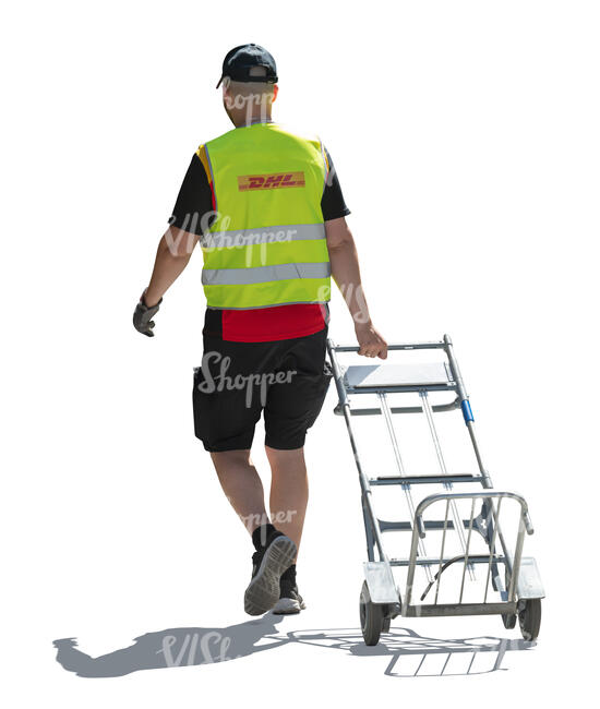 cut out backlit man with a pallet trolley