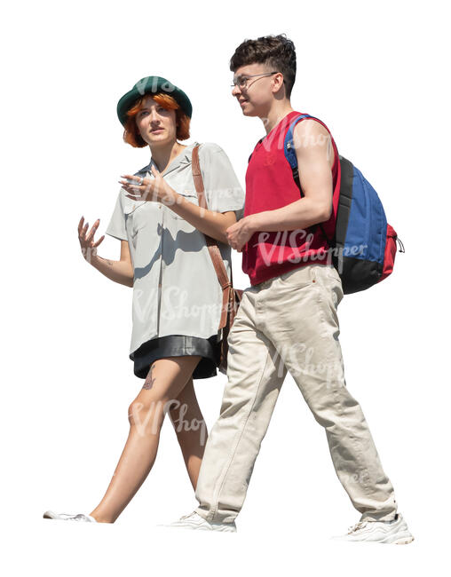 two teenagers walking seen from lower viewpoint