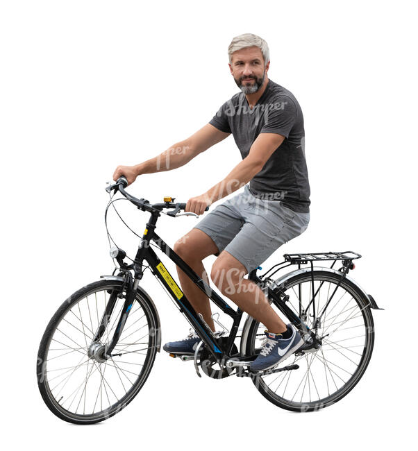 cut out bearded man riding a bike