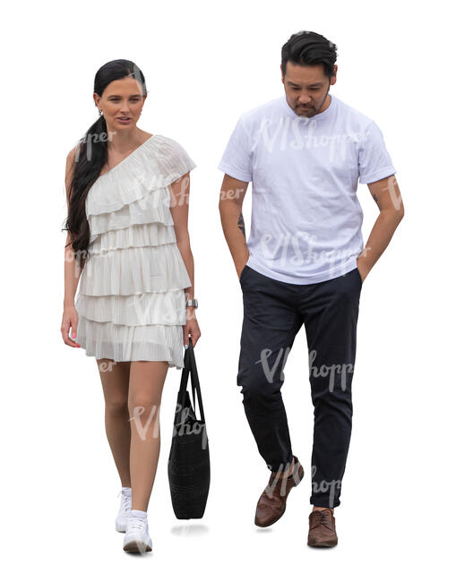 man and woman walking