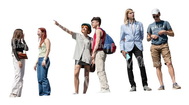 cut out group of teenagers seen from below