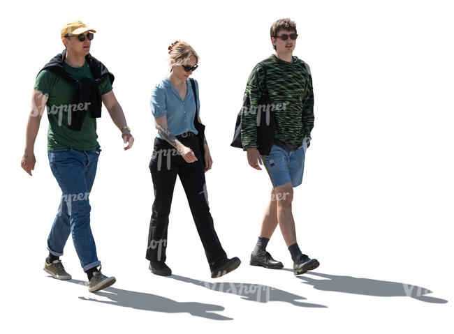 cut out group of backlit people walking