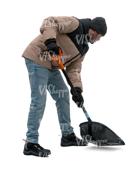cut out man shoveling snow