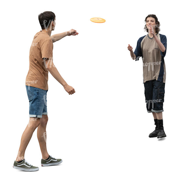 two cut out people playing frisbee