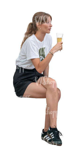 cut out woman sitting and drinking beer