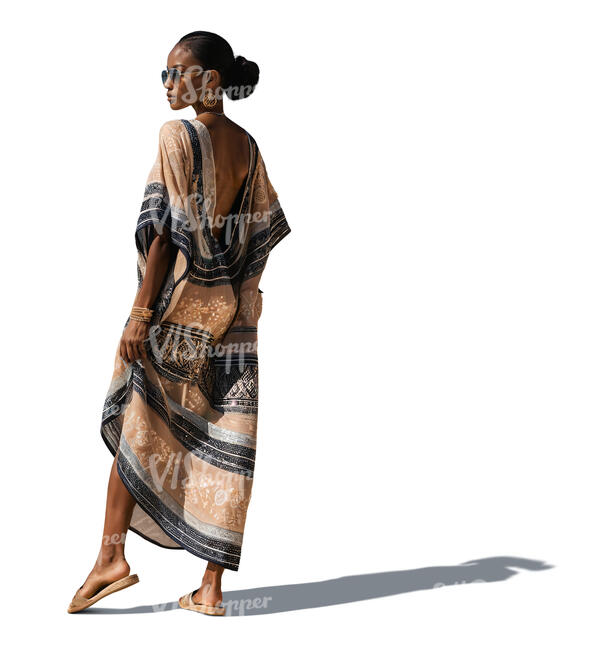 cut out black woman in a beach kaftan standing