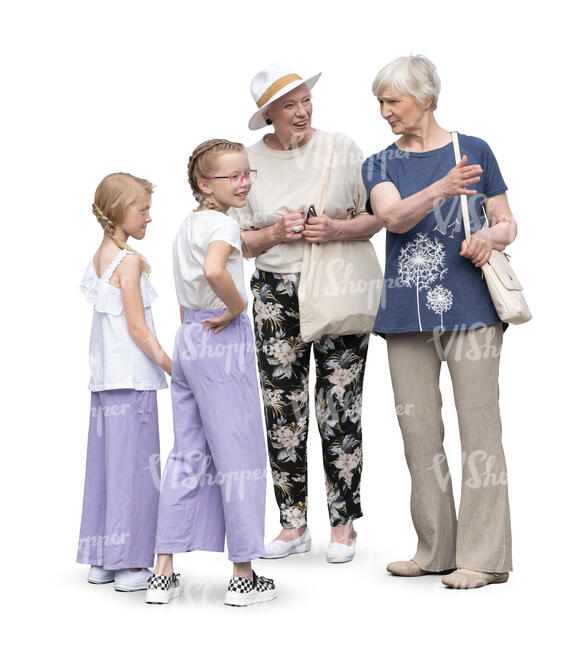cut out grandmother and grandchildren standing and talking
