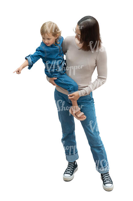 cut out mother holding her daughter seen from above