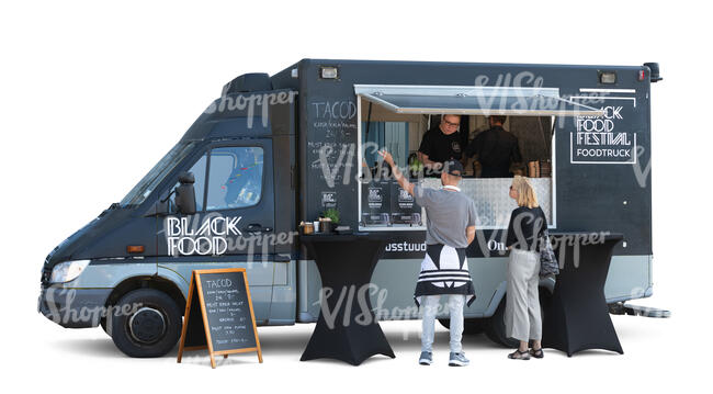 cut out people ordering food from a foodtruck