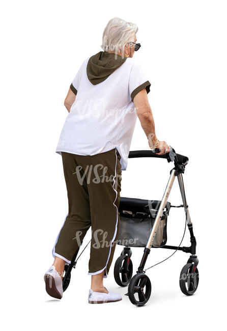 cut out elderly woman walking with a frame