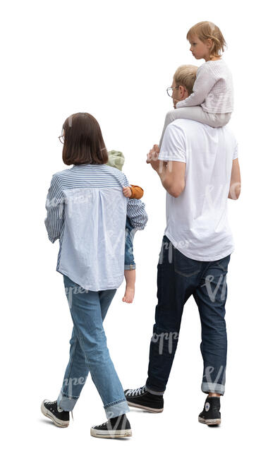 cut out family with two little kids walking