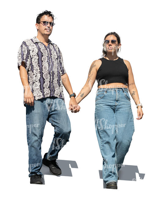 cut out couple walking down the stairs holding hands