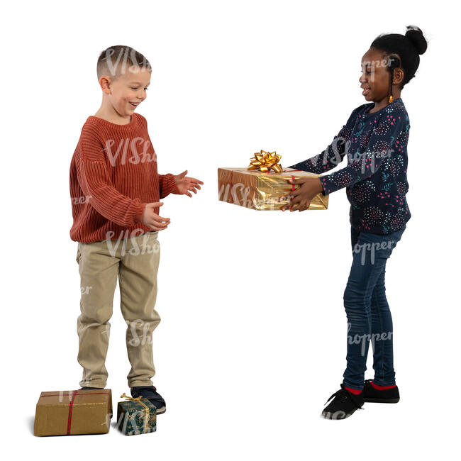 cut out girl giving a boy a present