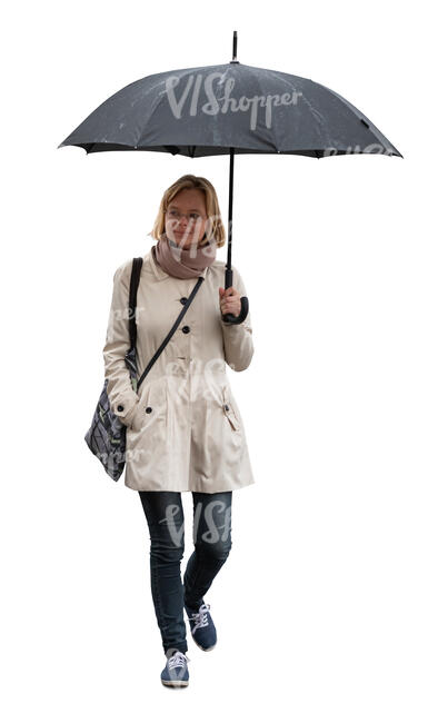 cut out woman with and umbrella walking