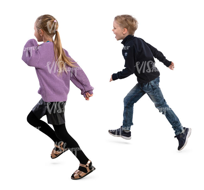 two cut out kids running